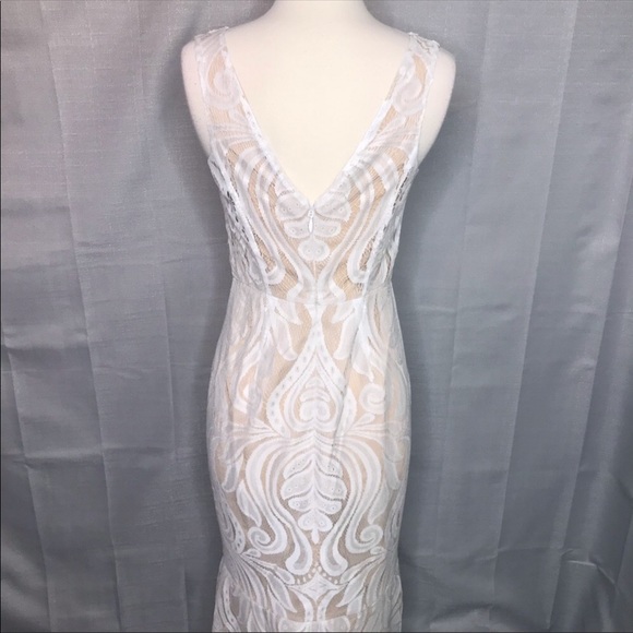 Lulus White Nude Lace Maxi dress - Picture 4 of 7